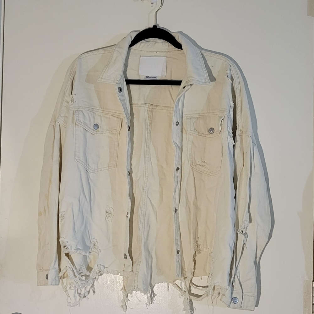 BBJ White Distressed Jean Jacket